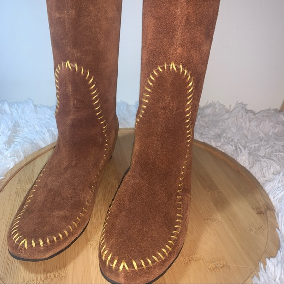 Aldo Boots Suede Women’s Size 36 US 6 Brown 16” Wedge Heel Embroidery Beads - Picture 3 of 7